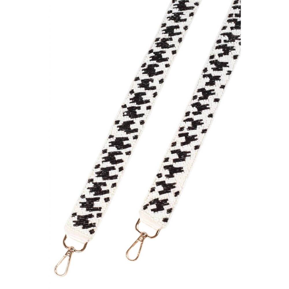 NEW CAROLINE HILL houndstooth beaded crossbody bag strap in black and white
